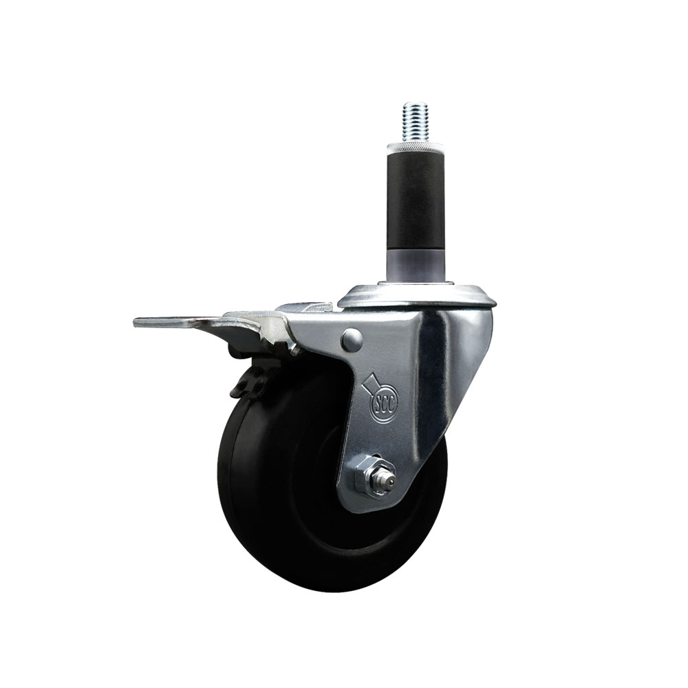 Soft Rubber Expanding Stem Swivel Caster with 3.5 Inch Black Wheel and 1-1/8" Stem & Total Locking Brake - 200 lbs. Capacity Per Caster - Service Caster Brand — photo 1