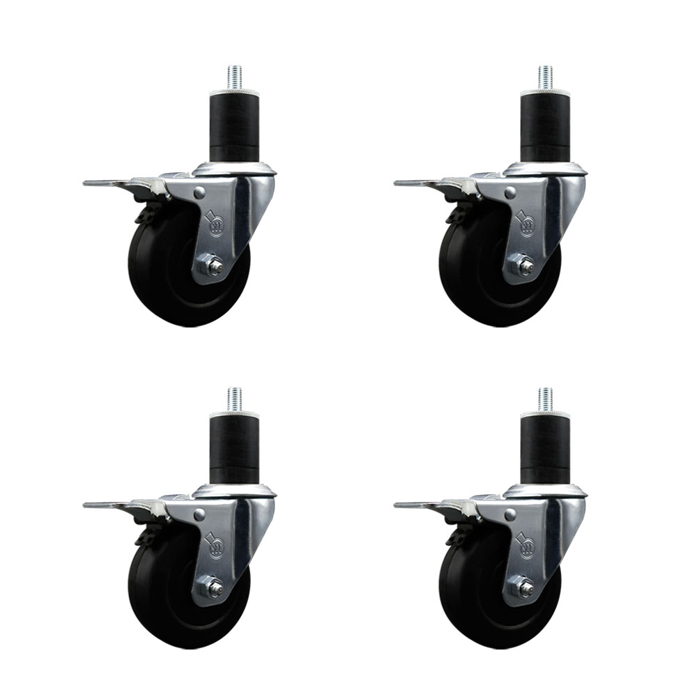 Soft Rubber Swivel Expanding Stem Caster Set of 4 with 3.5 Inch Black Wheels and 1-3/4" Stems - Includes 4 Swivel with Total Locking Brakes - 200 lbs. Capacity Per Caster - Service Caster Brand — photo 1