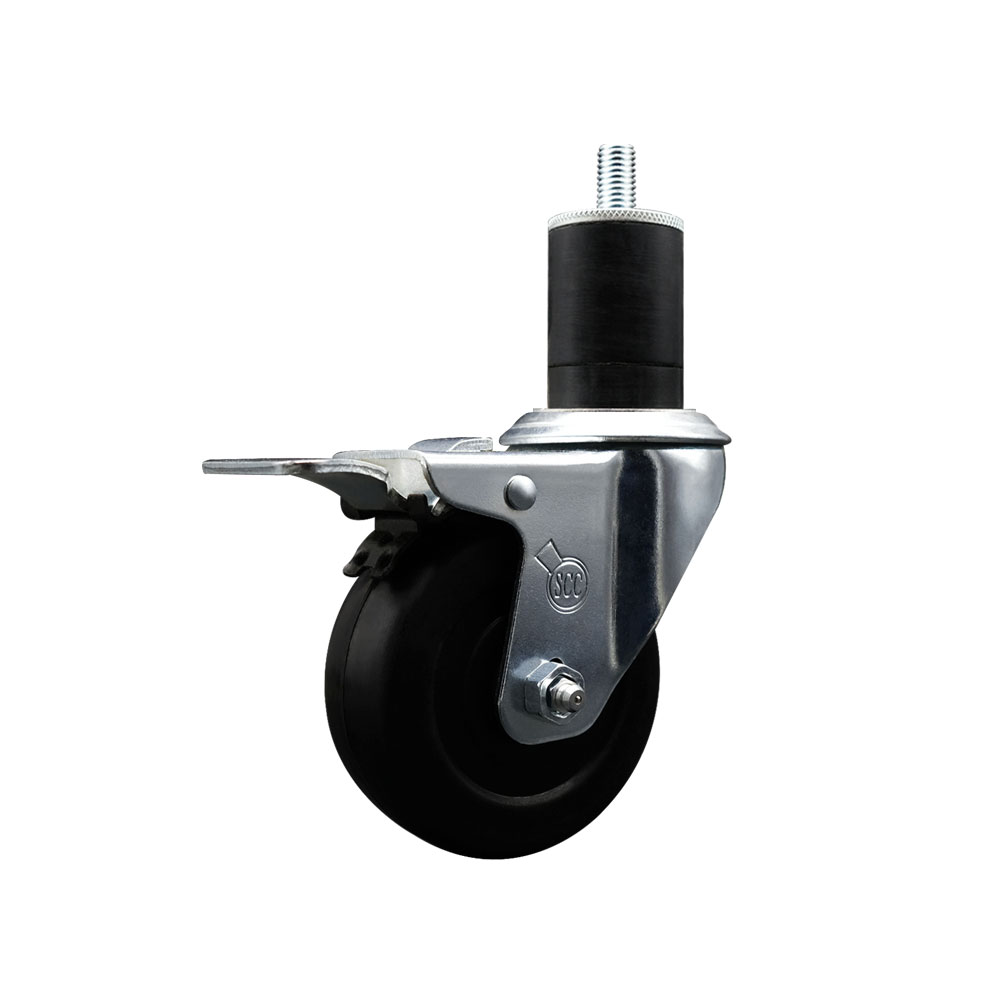 Soft Rubber Expanding Stem Swivel Caster with 3.5 Inch Black Wheel and 1-3/4" Stem & Total Locking Brake - 200 lbs. Capacity Per Caster - Service Caster Brand — photo 1