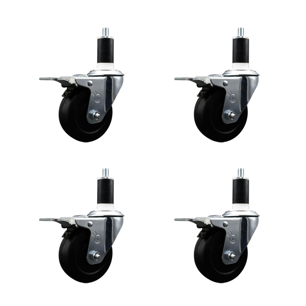 Soft Rubber Swivel Expanding Stem Caster Set of 4 with 3.5 Inch Black Wheels and 1-3/8" Stems - Includes 4 Swivel with Total Locking Brakes - 200 lbs. Capacity Per Caster - Service Caster Brand — photo 1