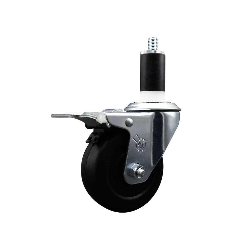 Stainless Steel Soft Rubber Expanding Stem Swivel Caster with 3.5 Inch Black Wheel and 1-3/8" Stem & Total Locking Brake - 200 lbs. Capacity Per Caster - Service Caster Brand — photo 1