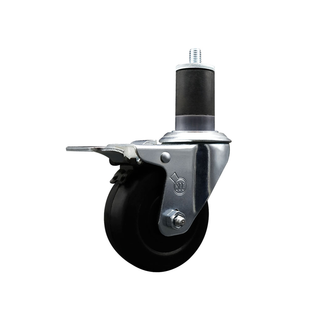 Soft Rubber Expanding Stem Swivel Caster with 3.5 Inch Black Wheel and 1-5/8" Stem & Total Locking Brake - 200 lbs. Capacity Per Caster - Service Caster Brand — photo 1