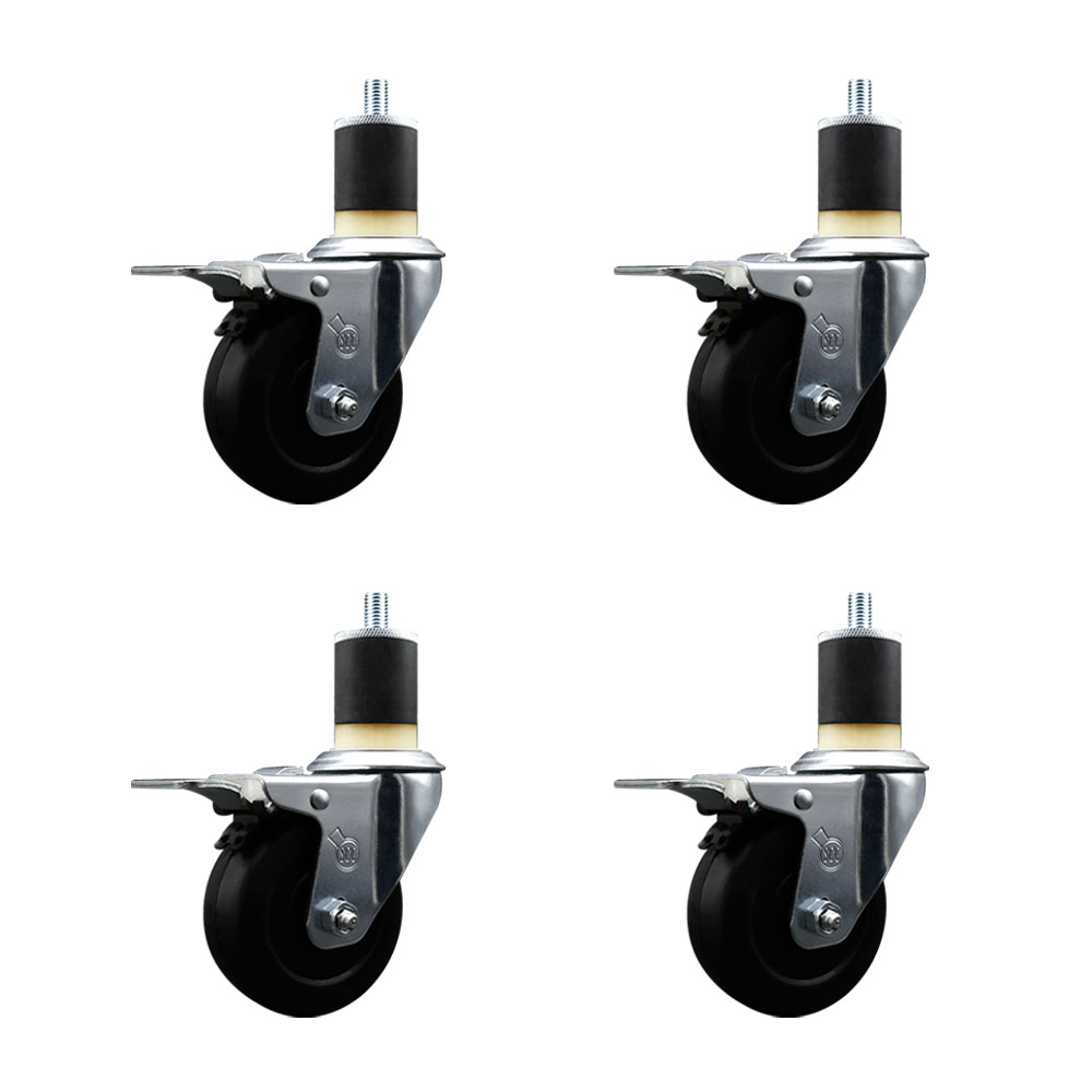 Soft Rubber Swivel Expanding Stem Caster Set of 4 with 3.5 Inch Black Wheels and 1-7/8" Stems - Includes 4 Swivel with Total Locking Brakes - 200 lbs. Capacity Per Caster - Service Caster Brand — photo 1
