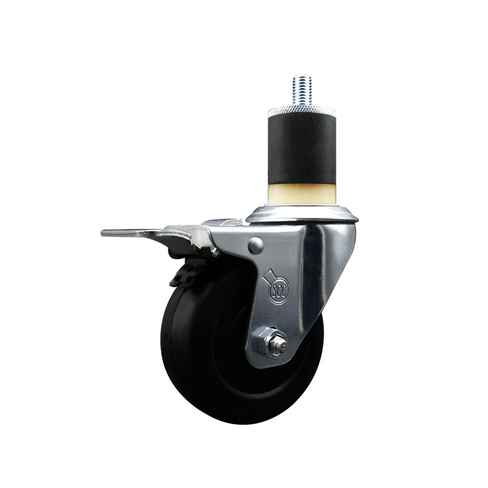 Stainless Steel Soft Rubber Expanding Stem Swivel Caster with 3.5 Inch Black Wheel and 1-7/8" Stem & Total Locking Brake - 200 lbs. Capacity Per Caster - Service Caster Brand — photo 1
