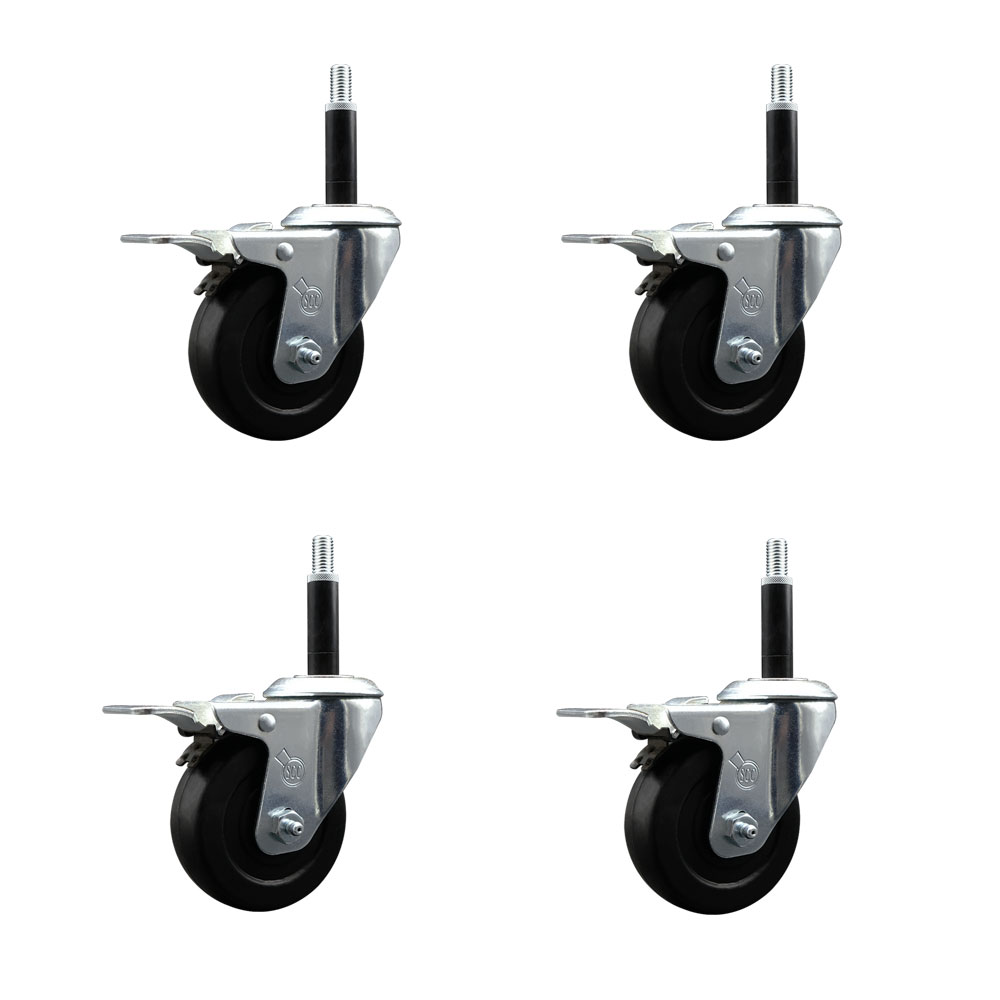 Soft Rubber Swivel Expanding Stem Caster Set of 4 with 3.5 Inch Black Wheels and 3/4" Stems - Includes 4 Swivel with Total Locking Brakes - 200 lbs. Capacity Per Caster - Service Caster Brand — photo 1