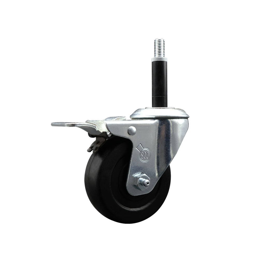 Stainless Steel Soft Rubber Expanding Stem Swivel Caster with 3.5 Inch Black Wheel and 3/4" Stem & Total Locking Brake - 200 lbs. Capacity Per Caster - Service Caster Brand — photo 1