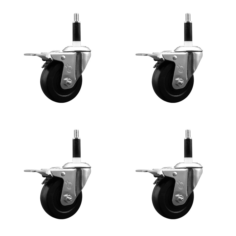 Soft Rubber Swivel Expanding Stem Caster Set of 4 with 3.5 Inch Black Wheels and 7/8" Stems - Includes 4 Swivel with Total Locking Brakes - 200 lbs. Capacity Per Caster - Service Caster Brand — photo 1