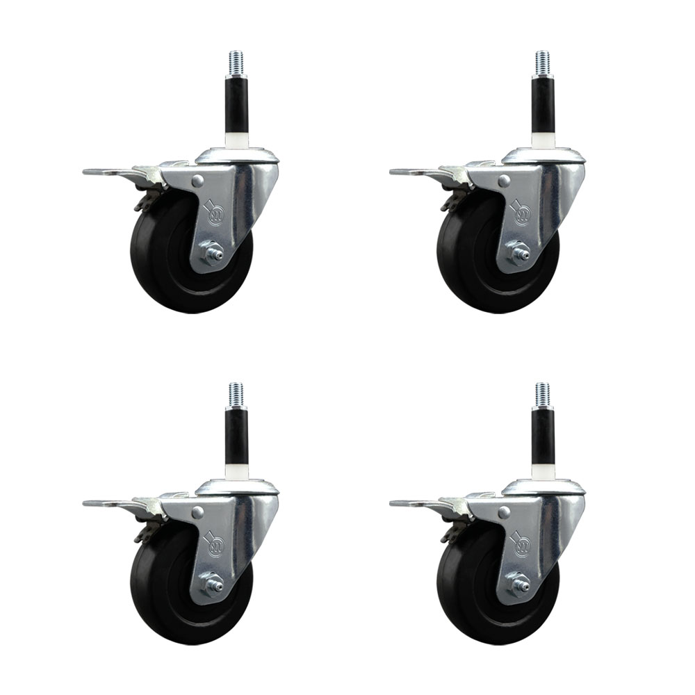 Hard Rubber Swivel Expanding Stem Caster Set of 4 w/3.5" x 1.25" Black Wheels and 7/8" Stems - Includes 4 with Total Lock Brakes - 1140 lbs Total Capacity - Service Caster Brand — photo 1