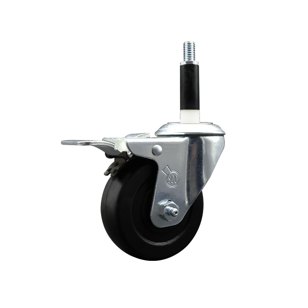 Soft Rubber Expanding Stem Swivel Caster with 3.5 Inch Black Wheel and 7/8" Stem & Total Locking Brake - 200 lbs. Capacity Per Caster - Service Caster Brand — photo 1