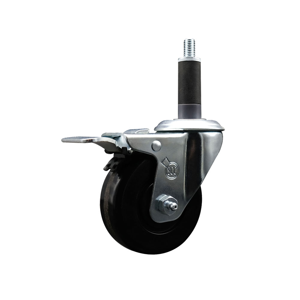 Phenolic Swivel Expanding Stem Caster w/Roller Bearing - 3.5" x 1.25" Black Wheel and 1" Stem & Total Locking Brake - 300 lbs Capacity/Caster - Service Caster Brand — photo 1
