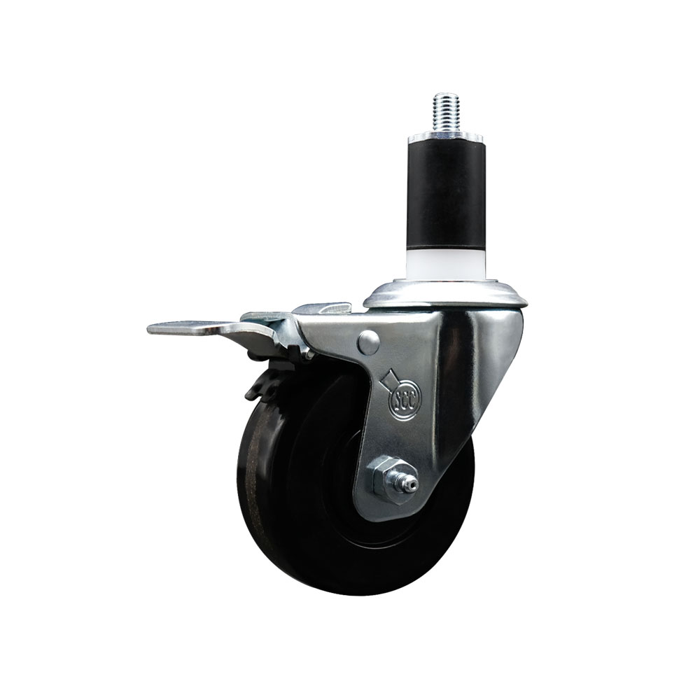 Solid Polyurethane Expanding Stem Swivel Caster with 3.5 Inch Blue Wheel and 1-1/2" Stem & Total Locking Brake - 300 lbs. Capacity Per Caster - Service Caster Brand — photo 1