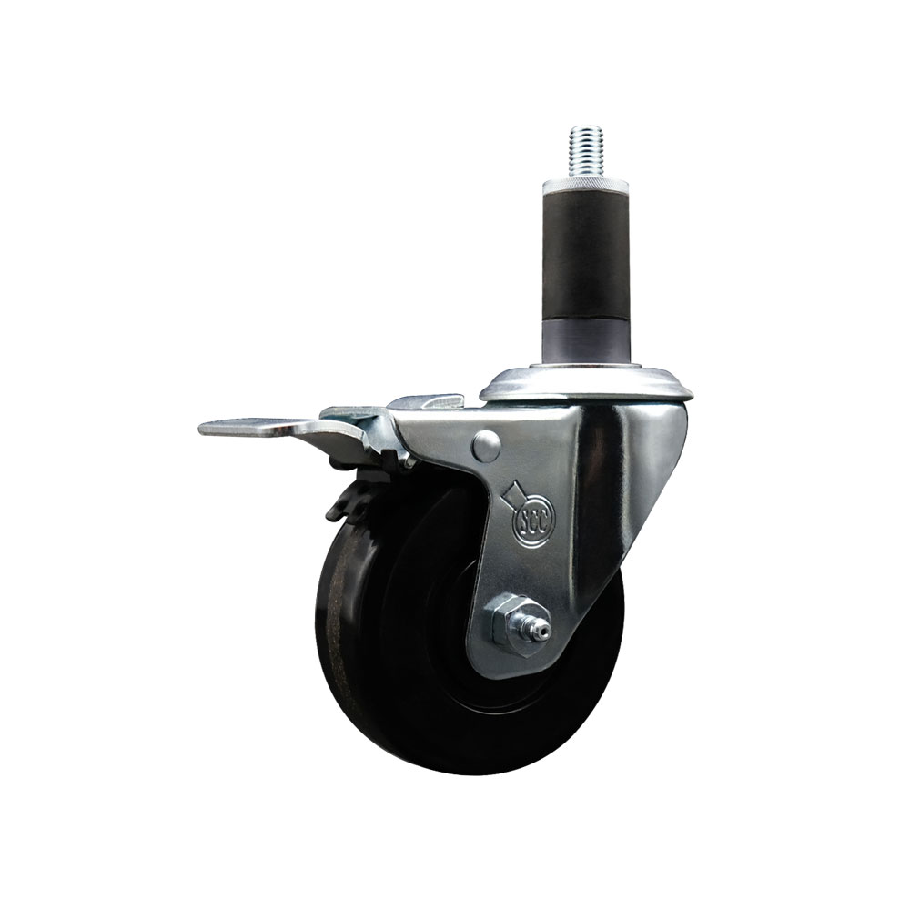 Phenolic Swivel Expanding Stem Swivel Caster with 3-1/2 Inch Black Wheel and 1-1/4" Stem & Total Locking Brake - 300 lbs. Capacity Per Caster - Service Caster Brand — photo 1