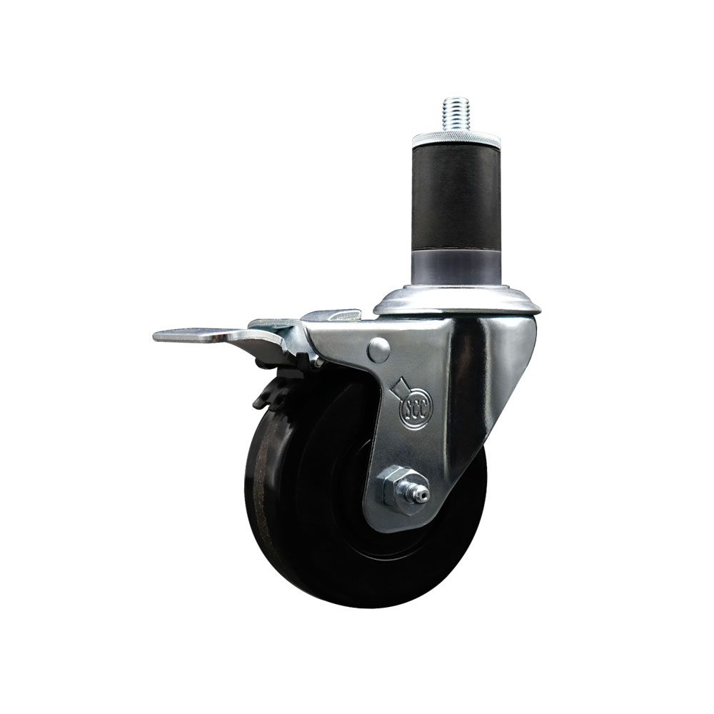 Phenolic Swivel Expanding Stem Caster w/Roller Bearing - 3.5" x 1.25" Black Wheel and 1-5/8" Stem & Total Locking Brake - 300 lbs Capacity/Caster - Service Caster Brand — photo 1