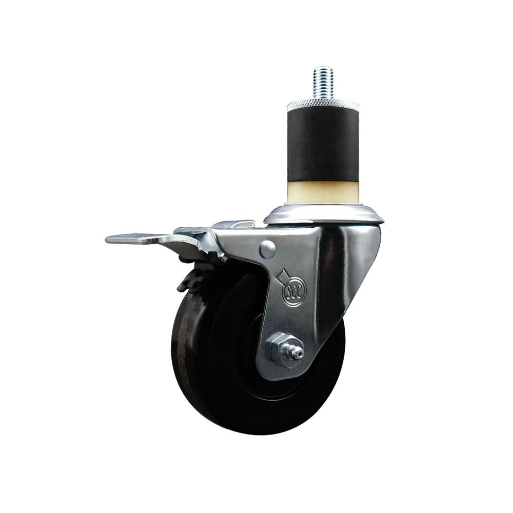 Phenolic Swivel Expanding Stem Swivel Caster with 3-1/2 Inch Black Wheel and 1-7/8" Stem & Total Locking Brake - 300 lbs. Capacity Per Caster - Service Caster Brand — photo 1