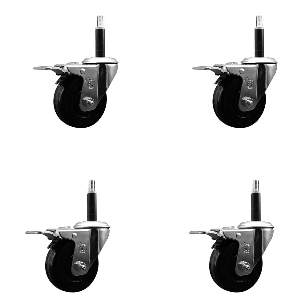 Phenolic Swivel Expanding Stem Caster Set of 4 with Roller Bearings - 3.5" x 1.25" Black Wheels and 3/4" Stems - Includes 4 with Total Lock Brakes - 1200 lbs Total Capacity - Service Caster Brand — photo 1