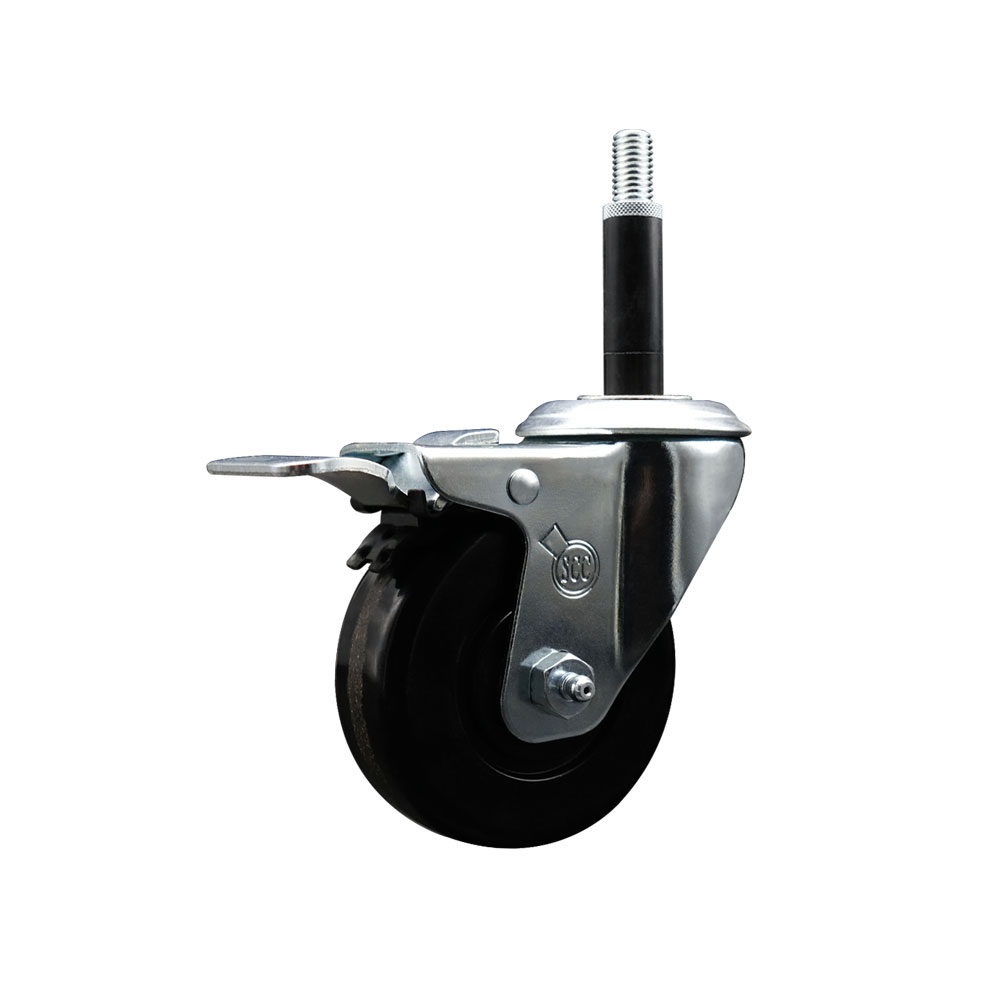 Phenolic Swivel Expanding Stem Caster w/Roller Bearing - 3.5" x 1.25" Black Wheel and 3/4" Stem & Total Locking Brake - 300 lbs Capacity/Caster - Service Caster Brand — photo 1
