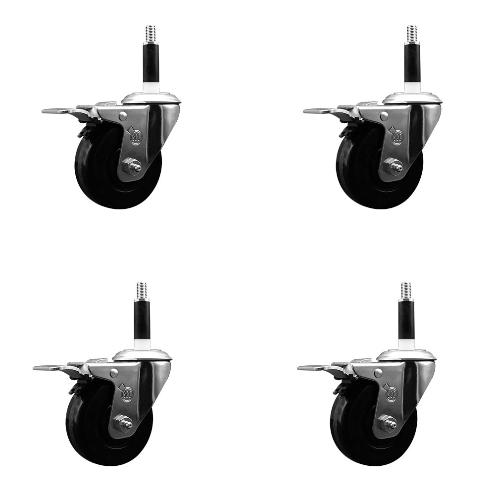 Phenolic Swivel Expanding Stem Caster Set of 4 with Roller Bearings - 3.5" x 1.25" Black Wheels and 7/8" Stems - Includes 4 with Total Lock Brakes - 1200 lbs Total Capacity - Service Caster Brand — photo 1