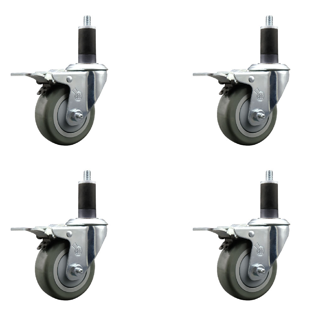 Polyurethane Swivel Expanding Stem Caster Set of 4 with 3.5 Inch Gray Wheels and 1-1/4" Stems - Includes 2 with Total Locking Brakes - 1200 lbs Total Capacity - Service Caster Brand — photo 1