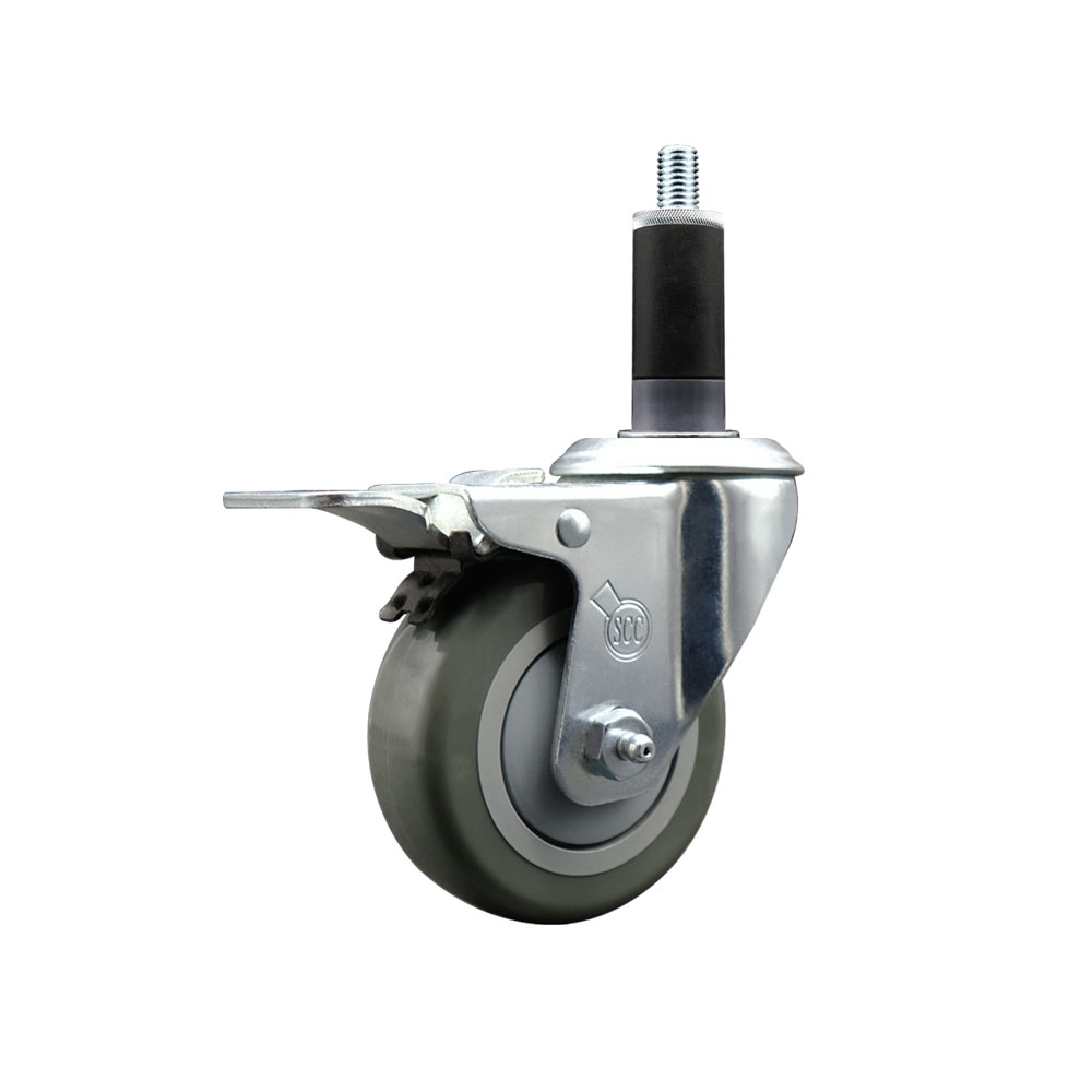 Polyurethane Expanding Stem Swivel Caster with 3.5 Inch Gray Wheel and 1-1/8" Stem & Total Locking Brake - 300 lbs. Capacity Per Caster - Service Caster Brand — photo 1