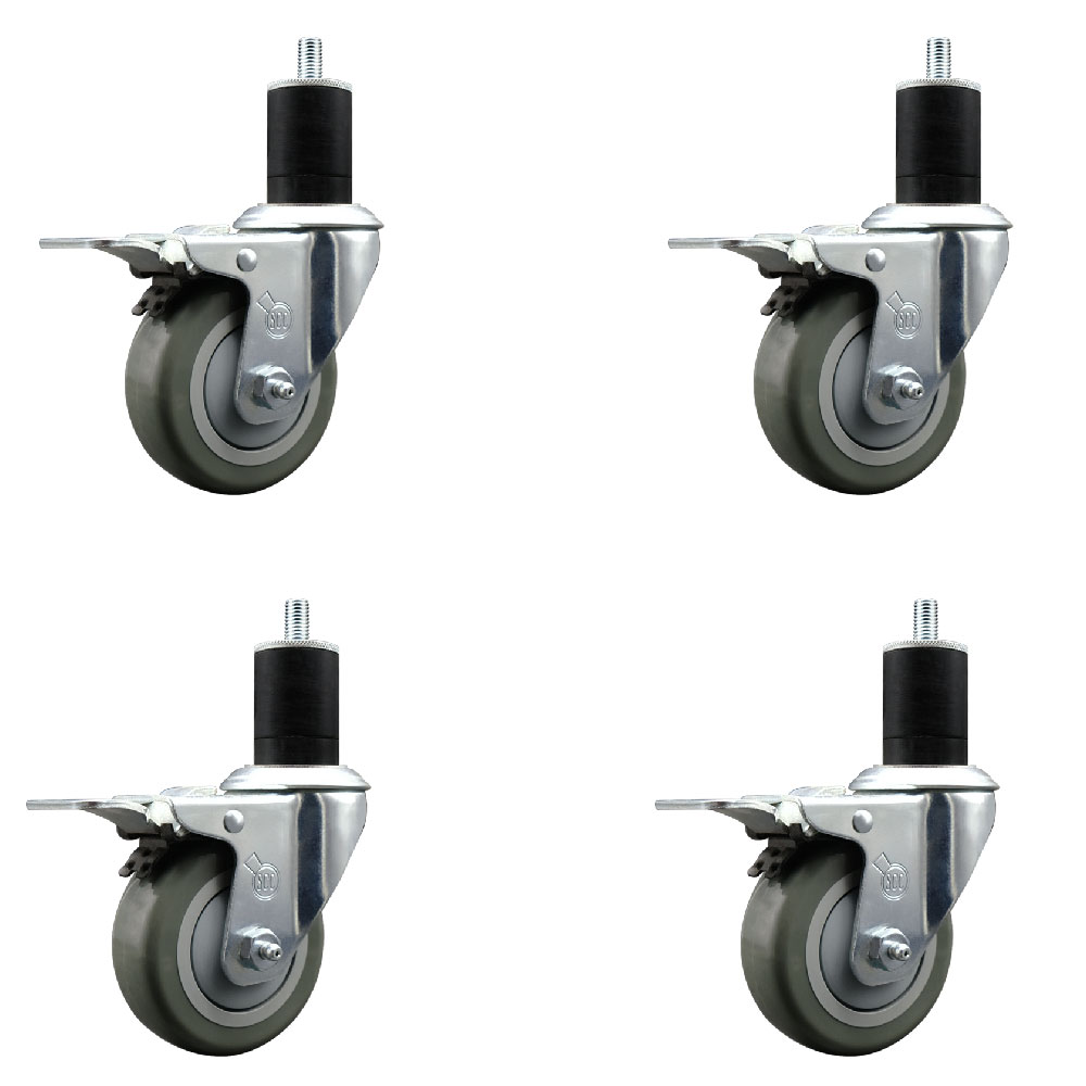 Polyurethane Swivel Expanding Stem Caster Set of 4 with 3.5 Inch Gray Wheels and 1-3/4" Stems - Includes 4 Swivel with Total Locking Brakes - 300 lbs. Capacity Per Caster - Service Caster Brand — photo 1