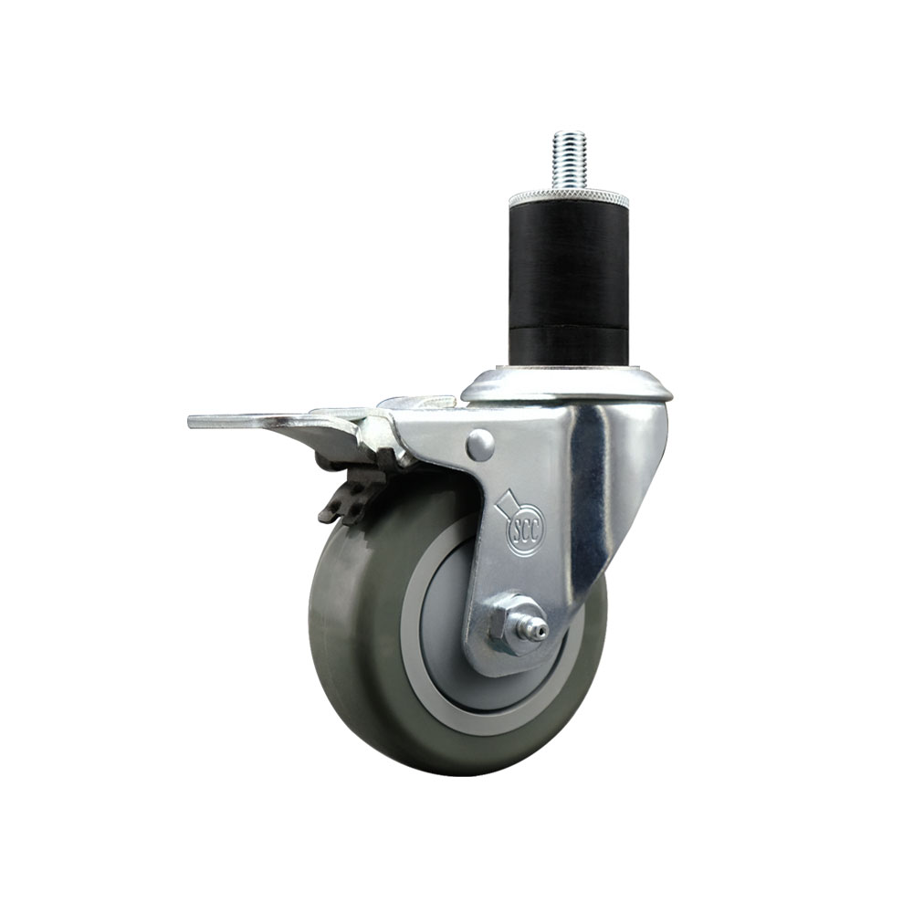 Polyurethane Expanding Stem Swivel Caster with 3.5 Inch Gray Wheel and 1-3/4" Stem & Total Locking Brake - 300 lbs. Capacity Per Caster - Service Caster Brand — photo 1