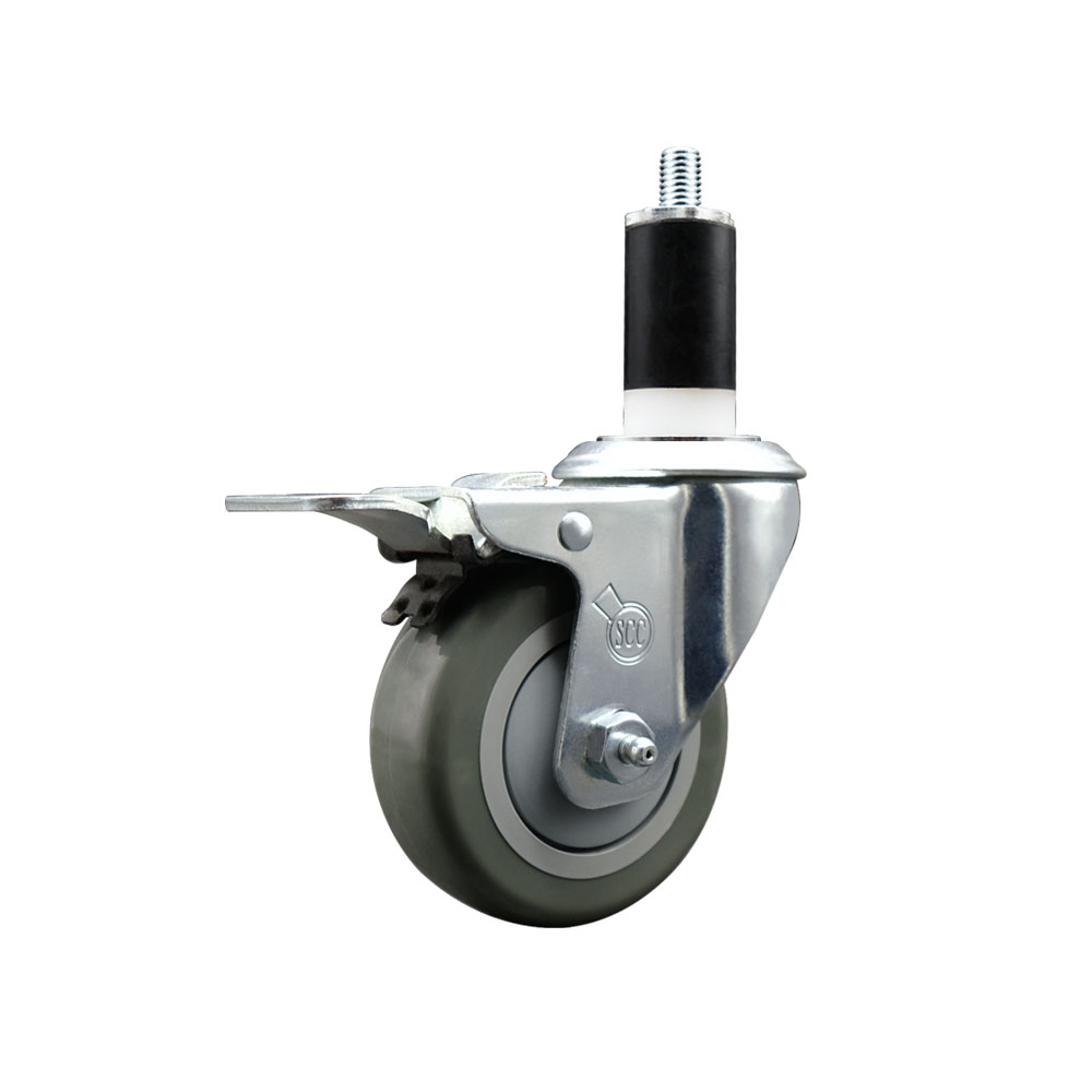 Polyurethane Expanding Stem Swivel Caster with 3.5 Inch Gray Wheel and 1-3/8" Stem & Total Locking Brake - 300 lbs. Capacity Per Caster - Service Caster Brand — photo 1