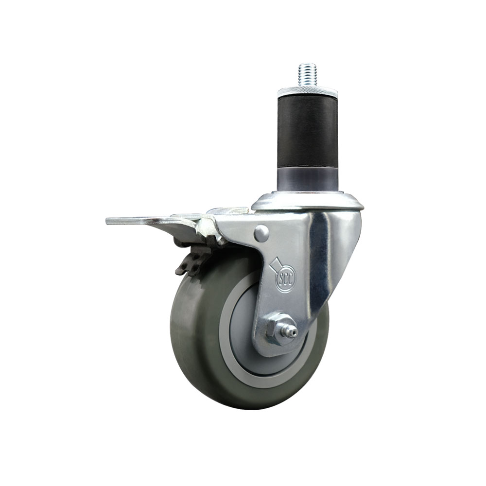 Stainless Steel Polyurethane Expanding Stem Swivel Caster with 3.5 Inch Gray Wheel and 1-5/8" Stem & Total Locking Brake - 300 lbs. Capacity Per Caster - Service Caster Brand — photo 1