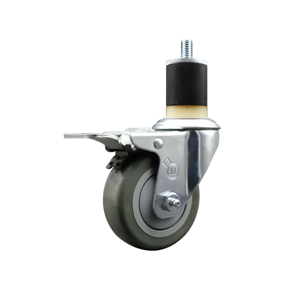 Polyurethane Expanding Stem Swivel Caster with 3.5 Inch Gray Wheel and 1-7/8" Stem & Total Locking Brake - 300 lbs. Capacity Per Caster - Service Caster Brand — photo 1