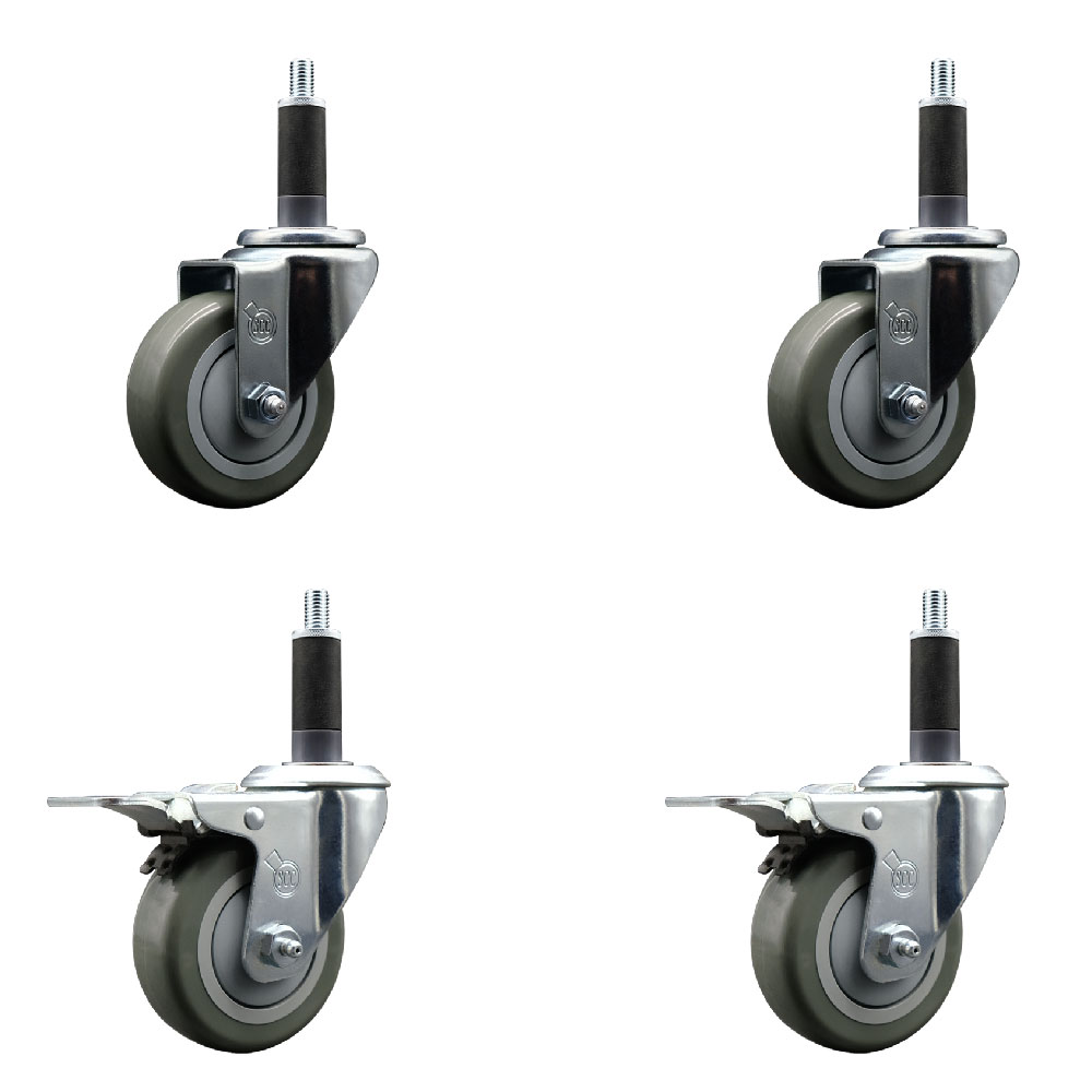 Polyurethane Swivel Expanding Stem Caster Set of 4 with 3.5 Inch Gray Wheels and 1" Stems - Includes 2 with Total Locking Brakes - 1200 lbs Total Capacity - Service Caster Brand — photo 1