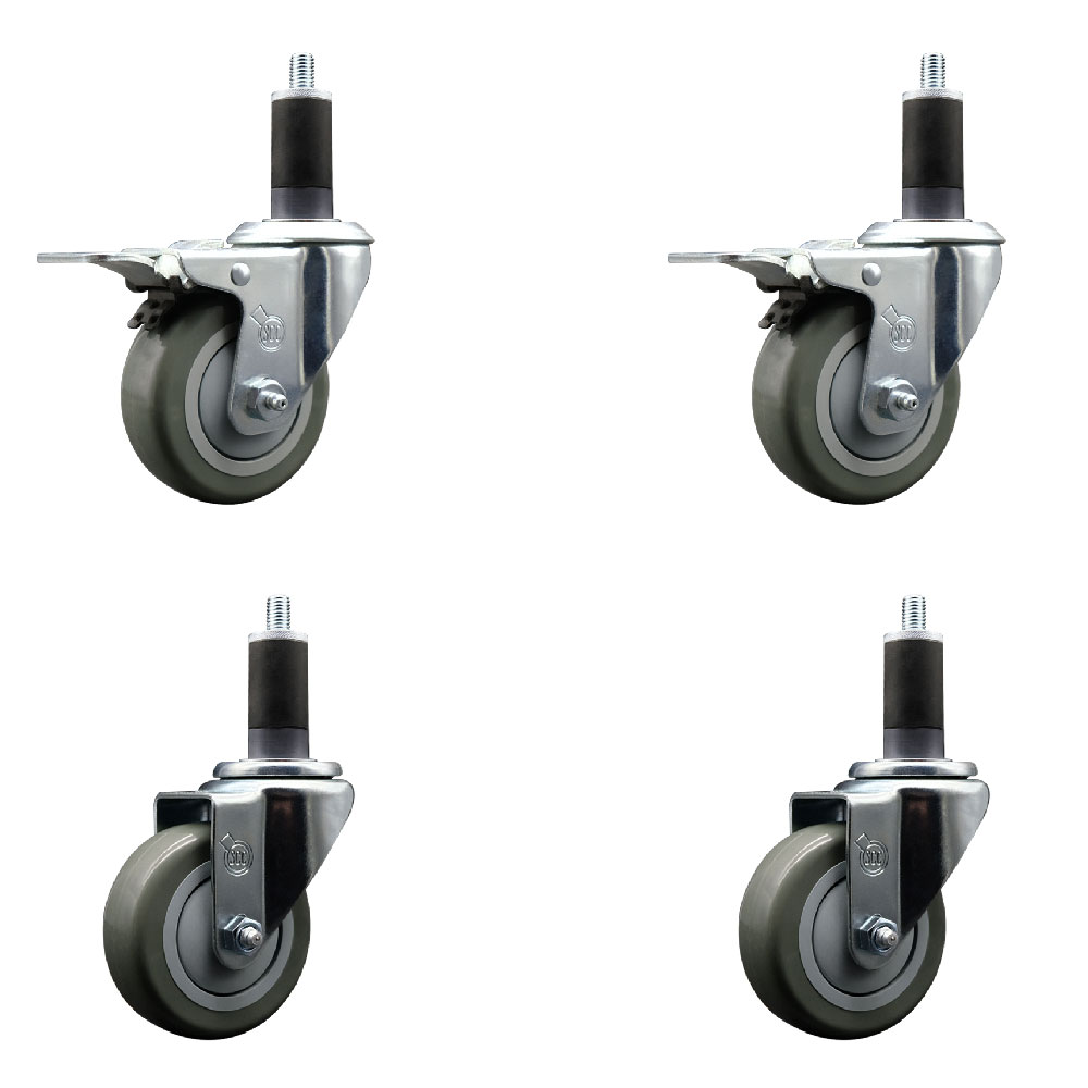 Stainless Steel Polyurethane Swivel Expanding Stem Caster Set of 4 with 3.5 Inch Gray Wheels and 1-1/4" Stems - Includes 2 with Total Locking Brakes - 1200 lbs Total Capacity - Service Caster Brand — photo 1
