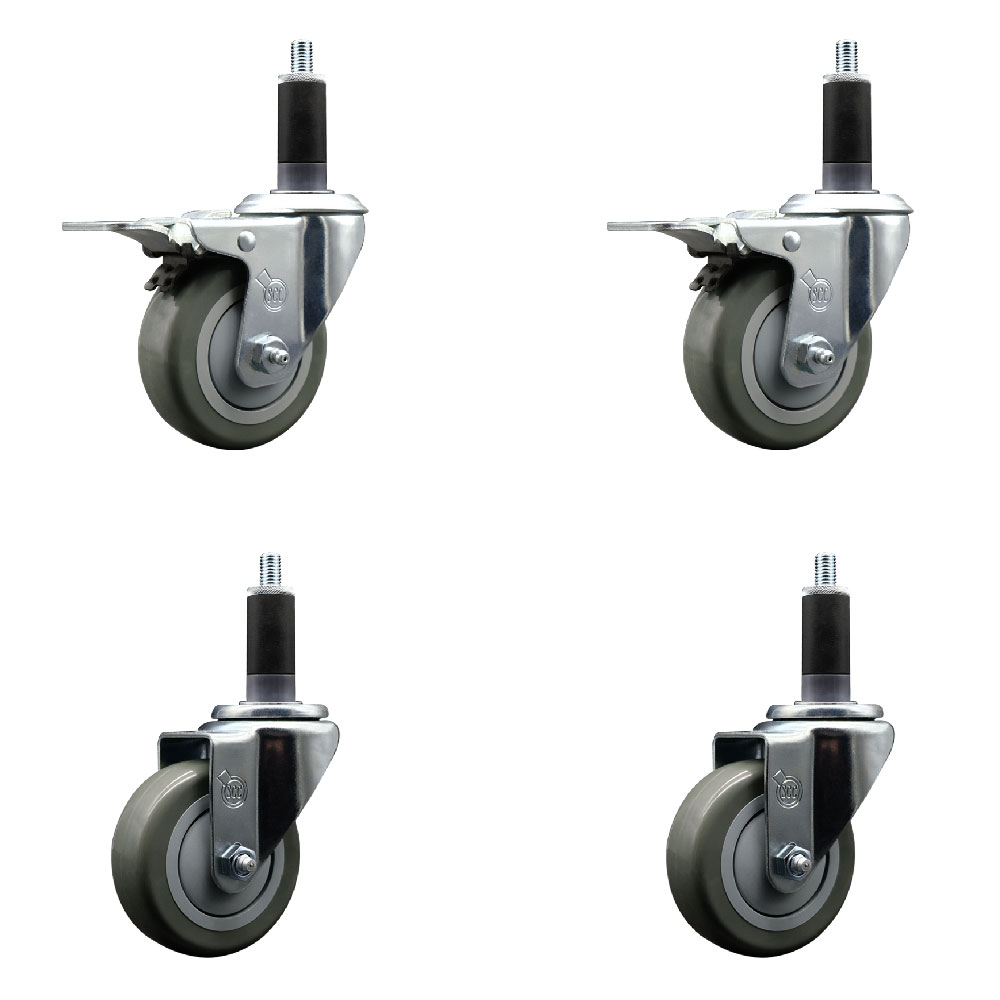Polyurethane Swivel Expanding Stem Caster Set of 4 with 3.5 Inch Gray Wheels and 1-1/8" Stems - Includes 2 with Total Locking Brakes - 1200 lbs Total Capacity - Service Caster Brand — photo 1