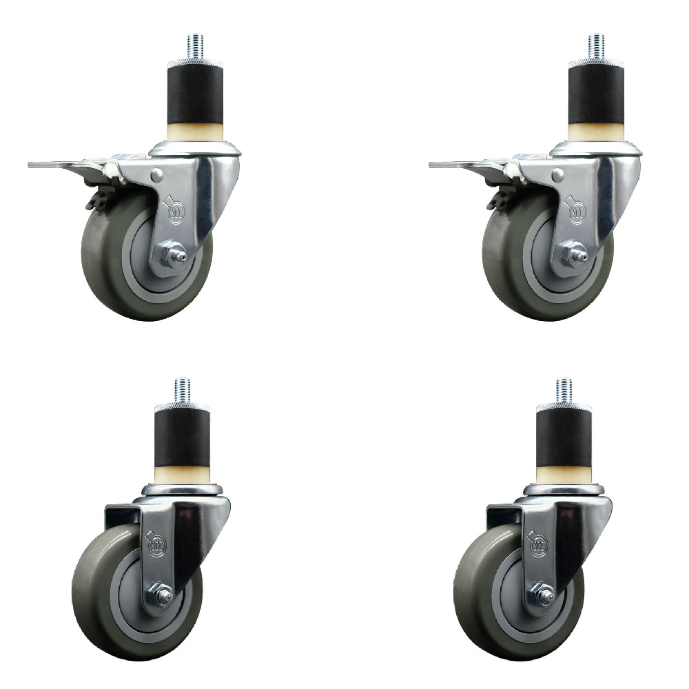 Polyurethane Swivel Expanding Stem Caster Set of 4 with 3.5 Inch Gray Wheels and 1-7/8" Stems - Includes 2 with Total Locking Brakes - 1200 lbs Total Capacity - Service Caster Brand — photo 1