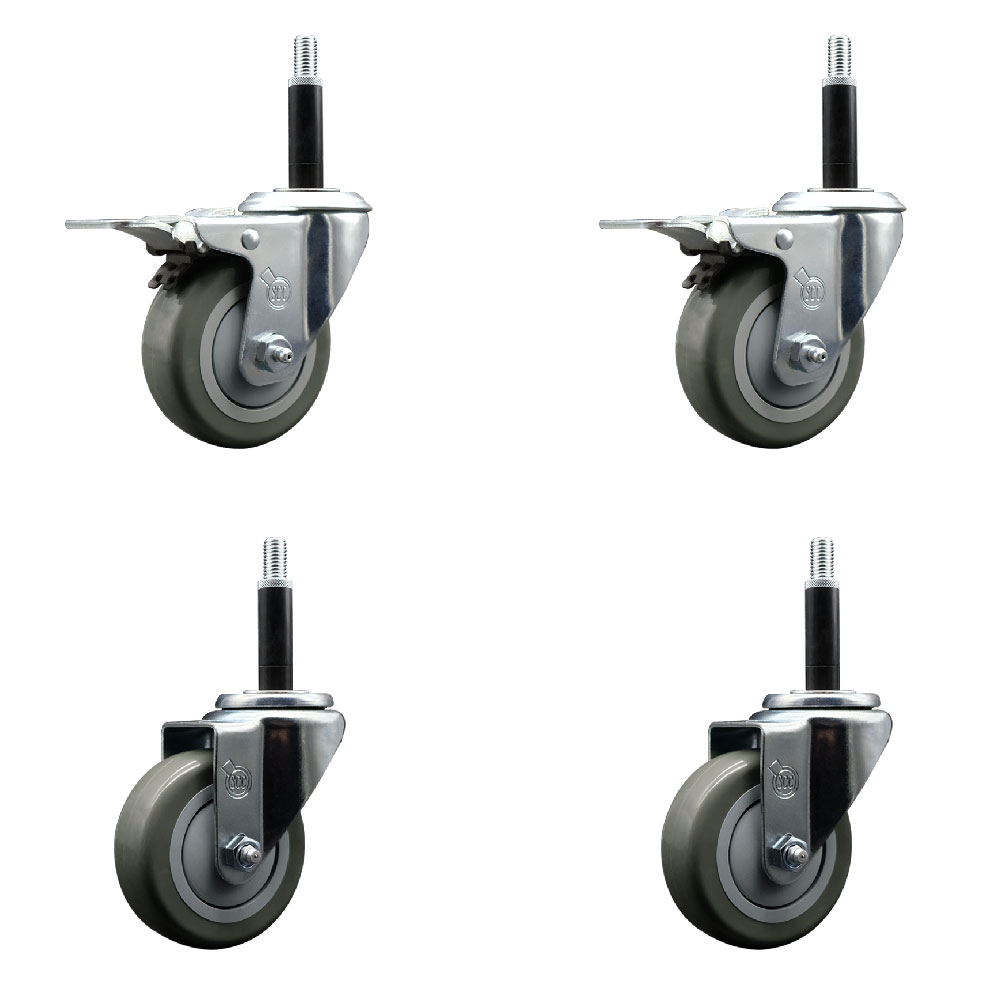 Polyurethane Swivel Expanding Stem Caster Set of 4 with 3.5 Inch Gray Wheels and 3/4" Stems - Includes 2 with Total Locking Brakes - 1200 lbs Total Capacity - Service Caster Brand — photo 1
