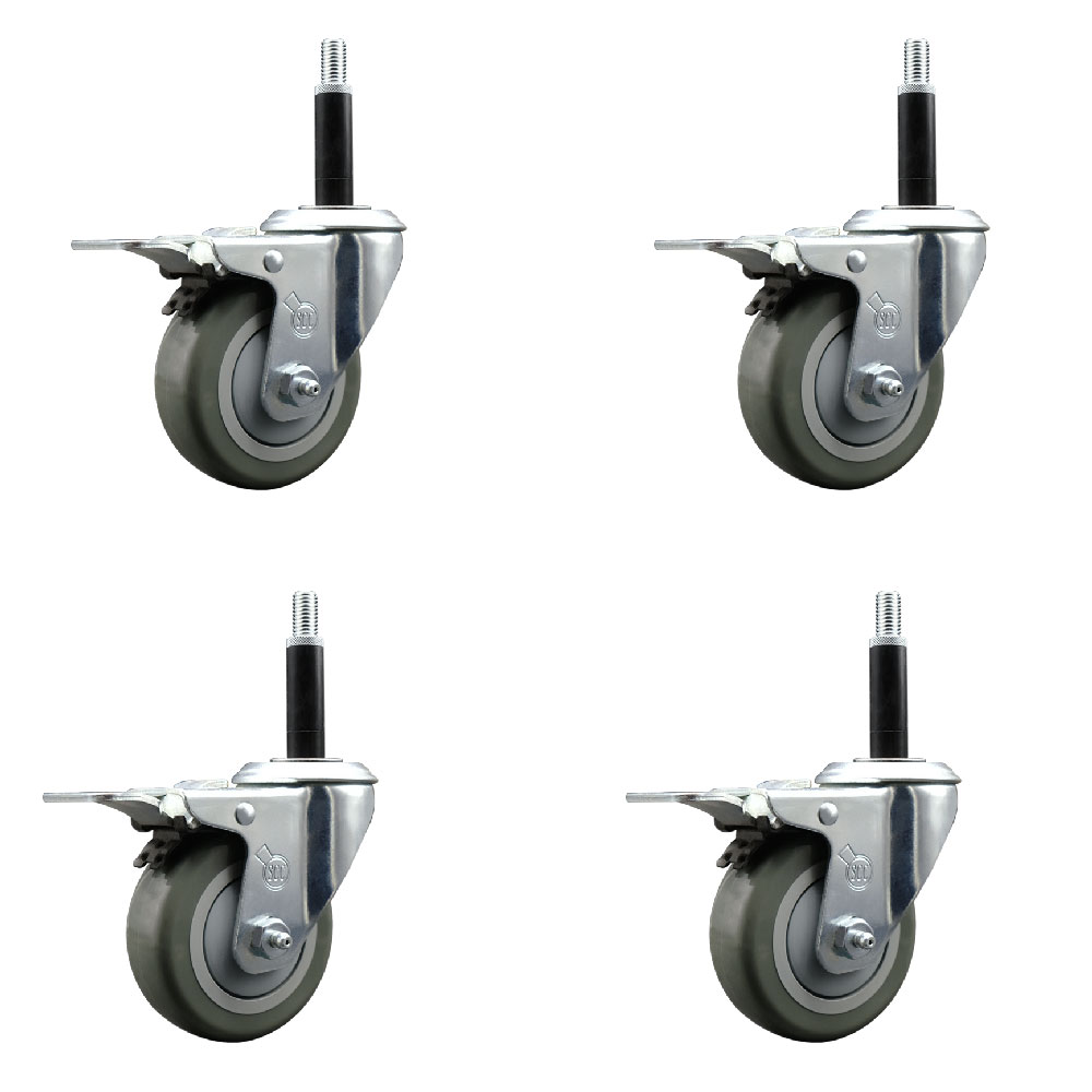 Polyurethane Swivel Expanding Stem Caster Set of 4 with 3.5 Inch Gray Wheels and 3/4" Stems - Includes 4 Swivel with Total Locking Brakes - 300 lbs. Capacity Per Caster - Service Caster Brand — photo 1