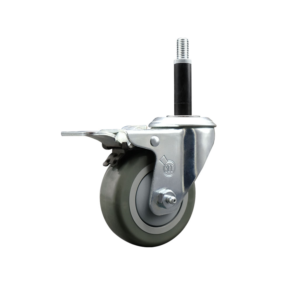 Stainless Steel Polyurethane Expanding Stem Swivel Caster with 3.5 Inch Orange Wheel and 3/4" Stem & Total Locking Brake - 300 lbs. Capacity Per Caster - Service Caster Brand — photo 1