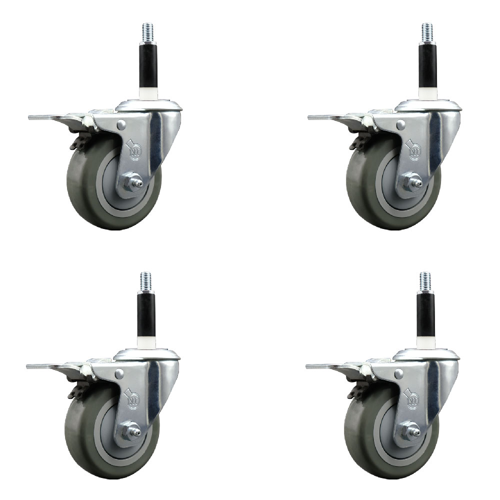 Polyurethane Swivel Expanding Stem Caster Set of 4 with 3.5 Inch Gray Wheels and 7/8" Stems - Includes 4 Swivel with Total Locking Brakes - 300 lbs. Capacity Per Caster - Service Caster Brand — photo 1