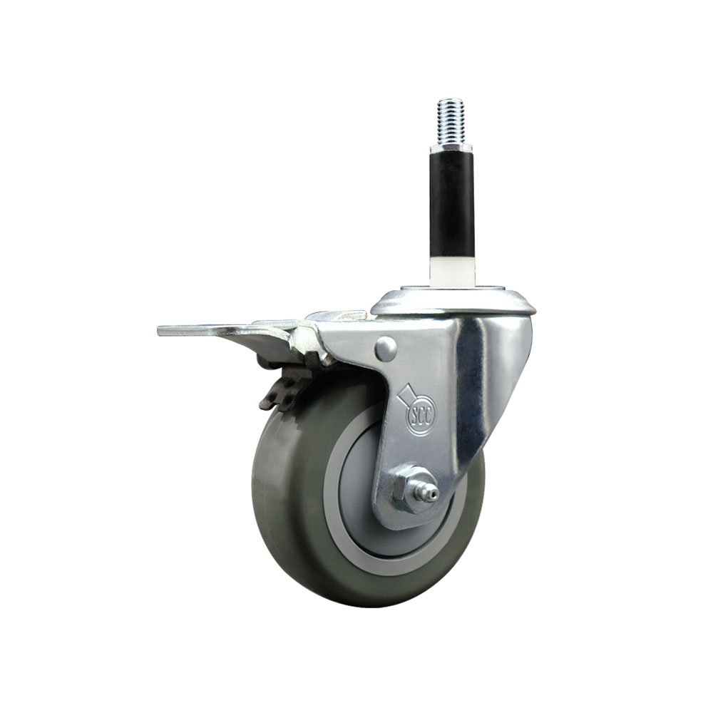 Stainless Steel Polyurethane Expanding Stem Swivel Caster with 3.5 Inch Gray Wheel and 7/8" Stem & Total Locking Brake - 300 lbs. Capacity Per Caster - Service Caster Brand — photo 1