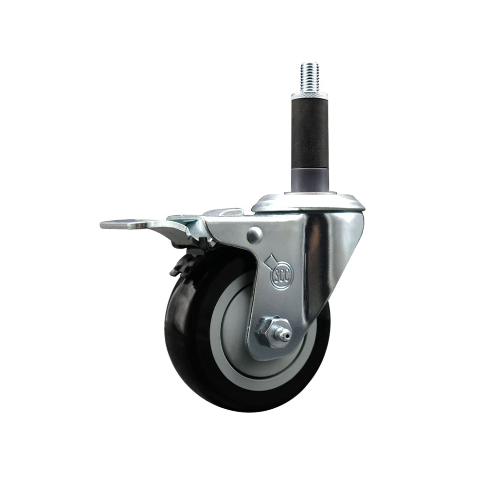 Polyurethane Expanding Stem Swivel Caster with 3.5 Inch Black Wheel and 1" Stem & Total Locking Brake - 300 lbs. Capacity Per Caster - Service Caster Brand — photo 1