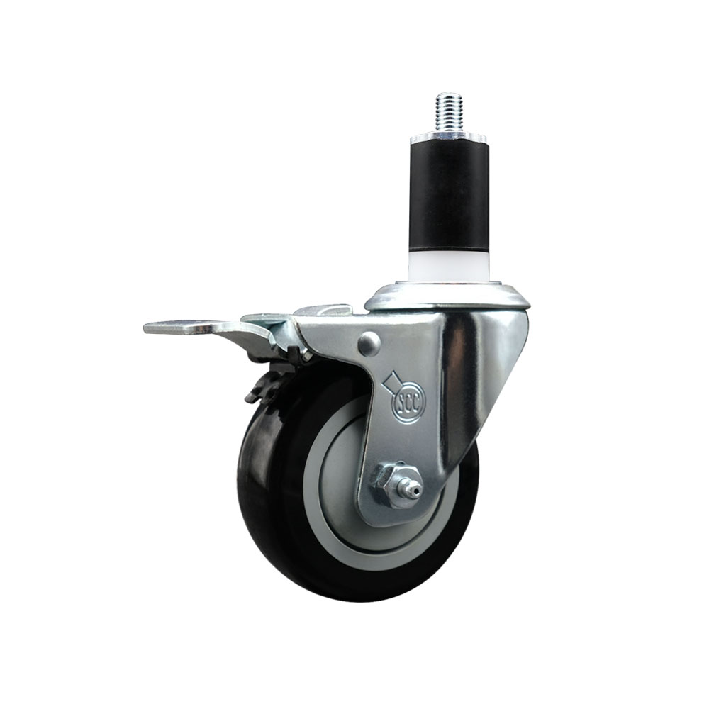 Stainless Steel Polyurethane Expanding Stem Swivel Caster with 3.5 Inch Black Wheel and 1-1/2" Stem & Total Locking Brake - 300 lbs. Capacity Per Caster - Service Caster Brand — photo 1