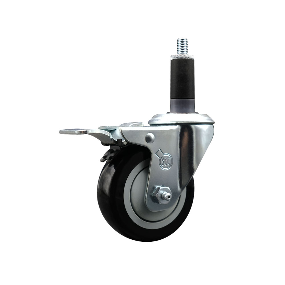 Polyurethane Expanding Stem Swivel Caster with 3.5 Inch Black Wheel and 1-1/8" Stem & Total Locking Brake - 300 lbs. Capacity Per Caster - Service Caster Brand — photo 1