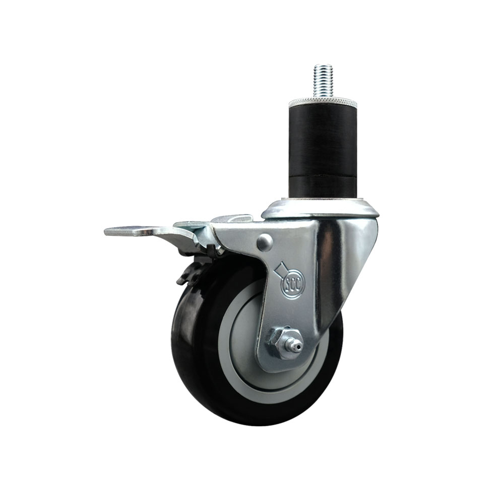 Stainless Steel Polyurethane Expanding Stem Swivel Caster with 3.5 Inch Black Wheel and 1-3/4" Stem & Total Locking Brake - 300 lbs. Capacity Per Caster - Service Caster Brand — photo 1