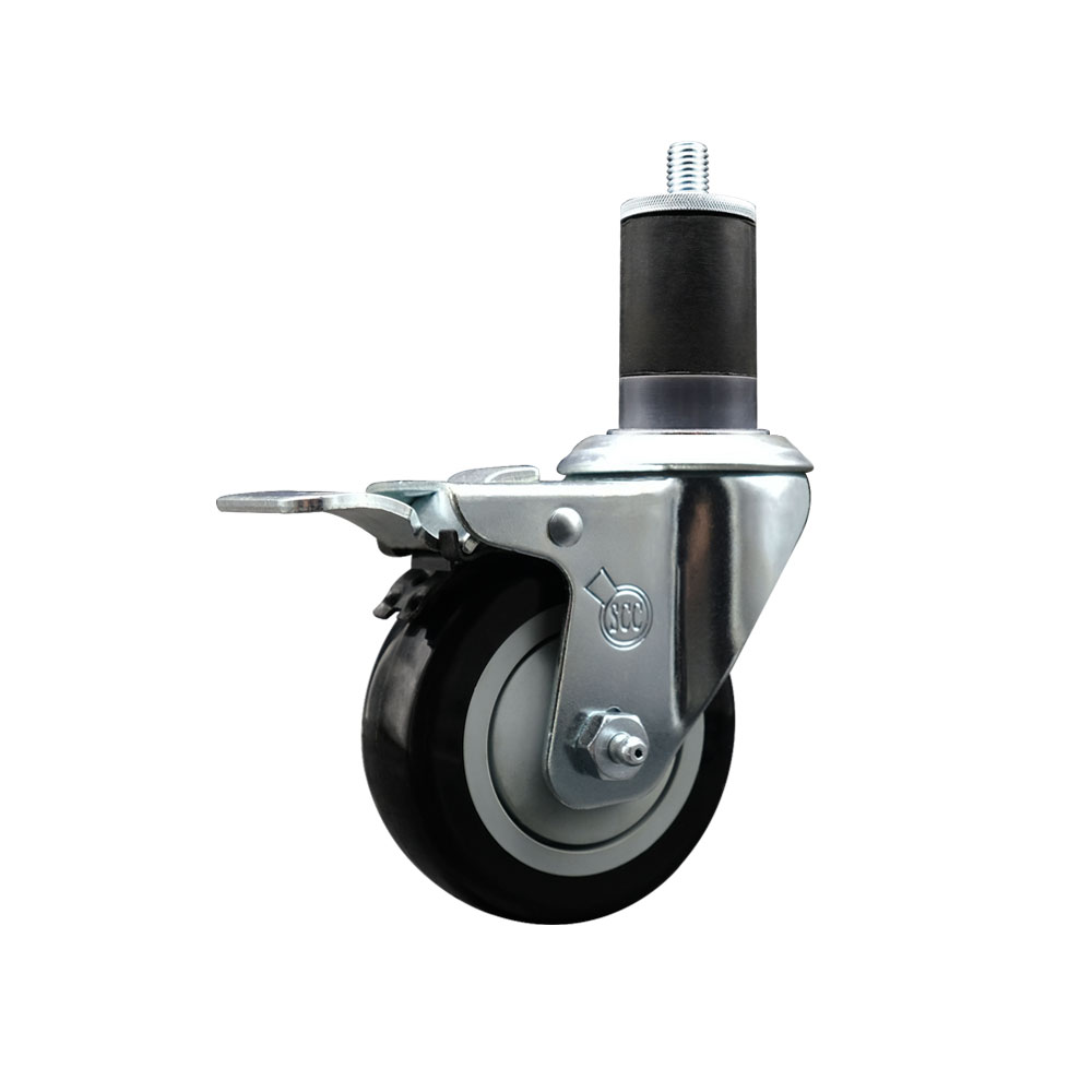 Polyurethane Expanding Stem Swivel Caster with 3.5 Inch Black Wheel and 1-5/8" Stem & Total Locking Brake - 300 lbs. Capacity Per Caster - Service Caster Brand — photo 1
