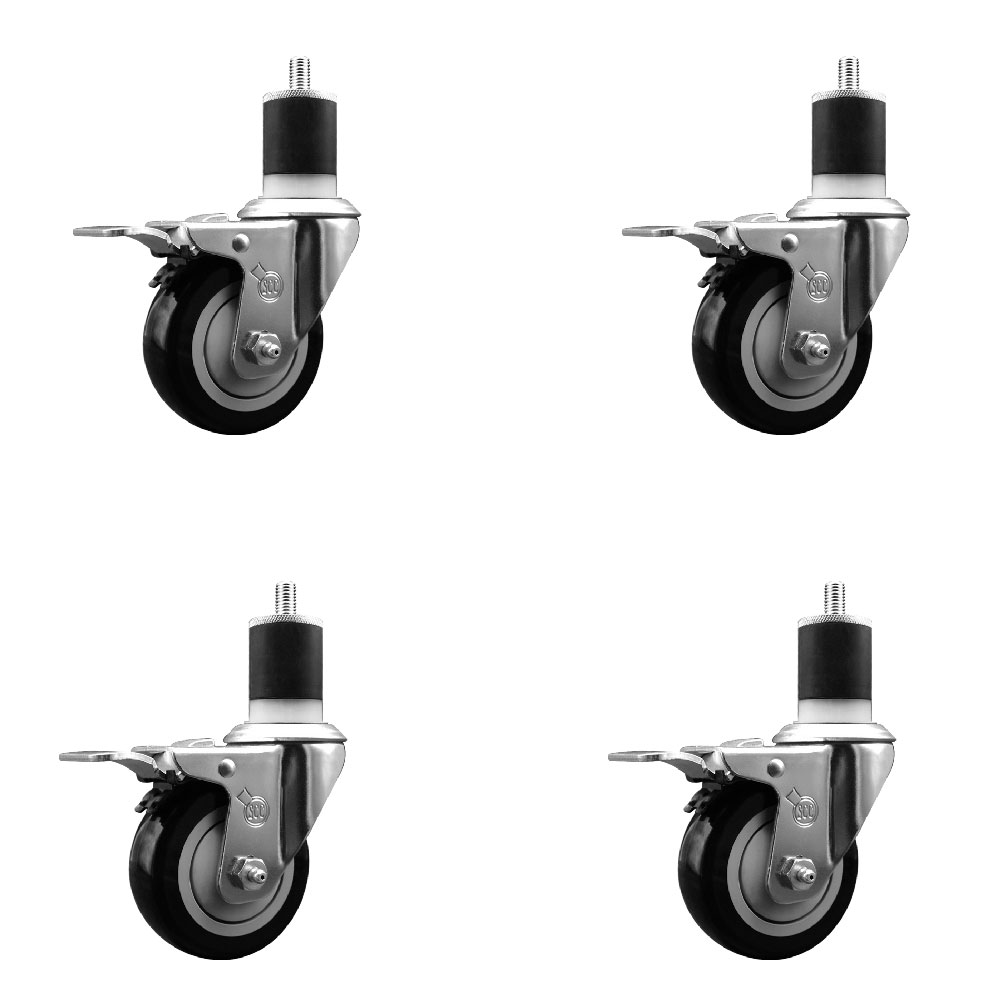 Polyurethane Swivel Expanding Stem Caster Set of 4 with 3.5 Inch Black Wheels and 1-7/8" Stems - Includes 4 Swivel with Total Locking Brakes - 300 lbs. Capacity Per Caster - Service Caster Brand — photo 1