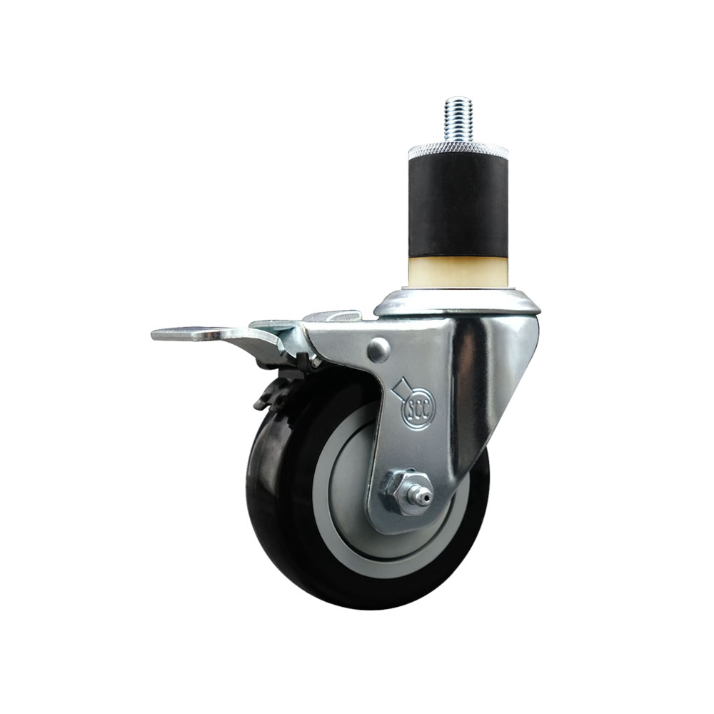 Stainless Steel Polyurethane Expanding Stem Swivel Caster with 3.5 Inch Black Wheel and 1-7/8" Stem & Total Locking Brake - 300 lbs. Capacity Per Caster - Service Caster Brand — photo 1