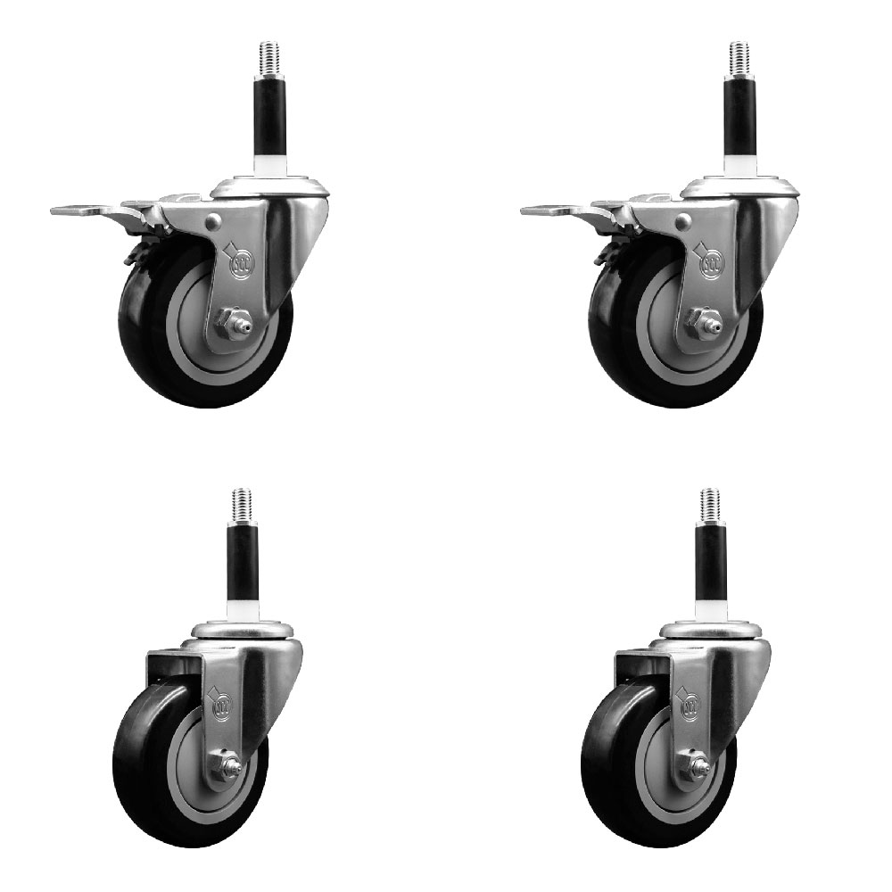 Polyurethane Swivel Expanding Stem Caster Set of 4 with 3.5 Inch Black Wheels and 7/8" Stems - Includes 2 with Total Locking Brakes - 1200 lbs Total Capacity - Service Caster Brand — photo 1