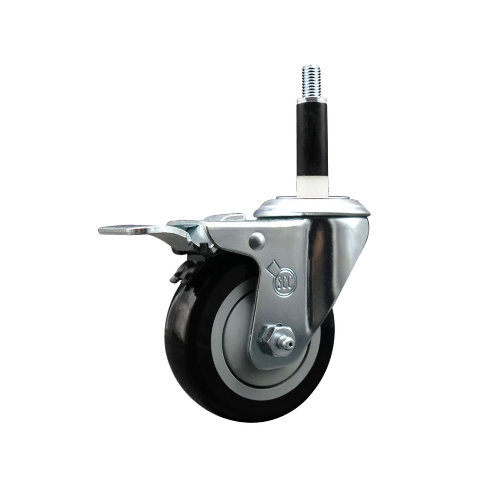 Polyurethane Expanding Stem Swivel Caster with 3.5 Inch Black Wheel and 7/8" Stem & Total Locking Brake - 300 lbs. Capacity Per Caster - Service Caster Brand — photo 1
