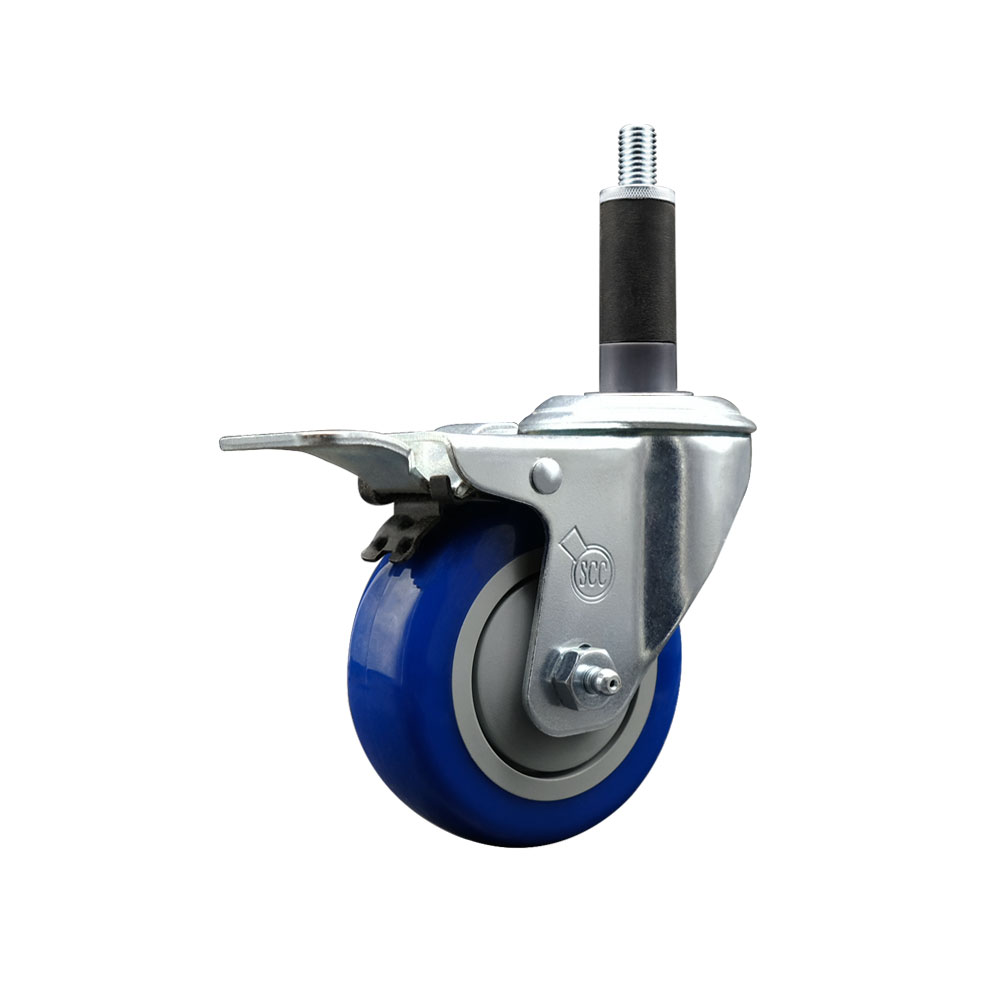 Polyurethane Expanding Stem Swivel Caster with 3.5 Inch Blue Wheel and 1" Stem & Total Locking Brake - 300 lbs. Capacity Per Caster - Service Caster Brand — photo 1