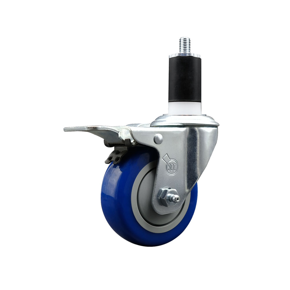 Polyurethane Expanding Stem Swivel Caster with 3.5 Inch Blue Wheel and 1-1/2" Stem & Total Locking Brake - 300 lbs. Capacity Per Caster - Service Caster Brand — photo 1
