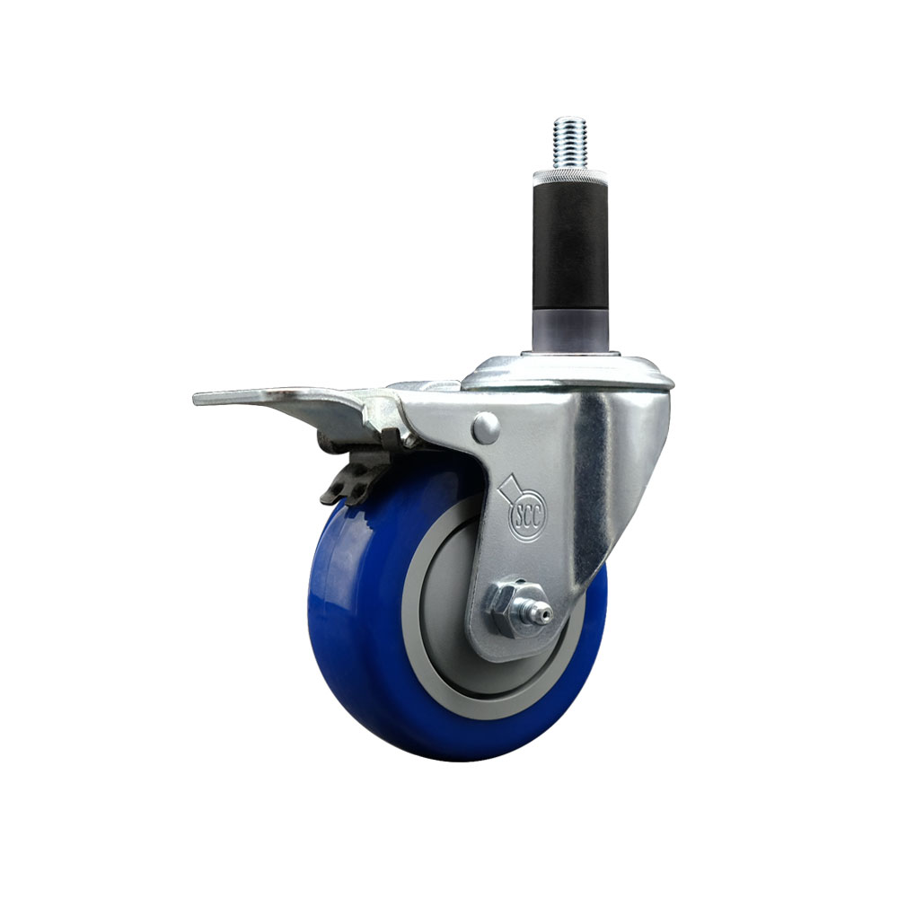 Stainless Steel Polyurethane Expanding Stem Swivel Caster with 3.5 Inch Blue Wheel and 1-1/8" Stem & Total Locking Brake - 300 lbs. Capacity Per Caster - Service Caster Brand — photo 1
