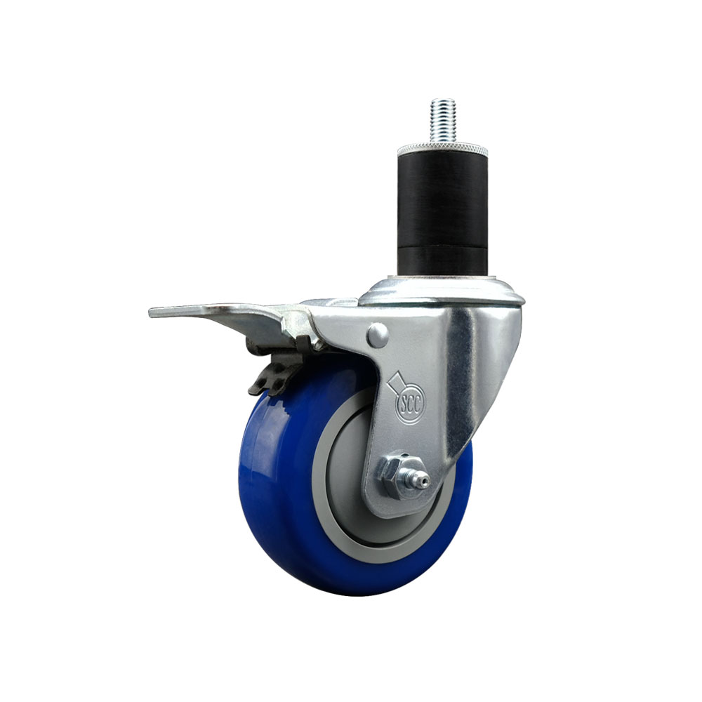 Stainless Steel Polyurethane Expanding Stem Swivel Caster with 3.5 Inch Blue Wheel and 1-3/4" Stem & Total Locking Brake - 300 lbs. Capacity Per Caster - Service Caster Brand — photo 1